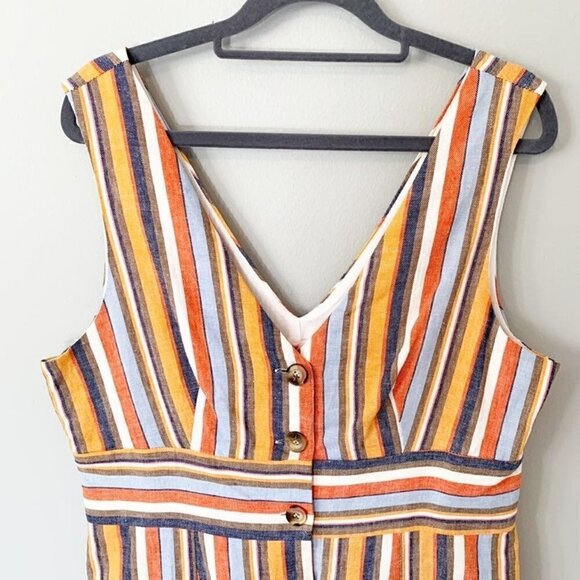 NEW Gilli linen blend bold striped dual v-neck sleeveless‎ fitted lined dress - Picture 3 of 10